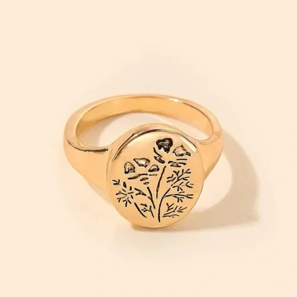 💕 3 for $30: Gold Flower Signet Ring - Picture 3 of 5